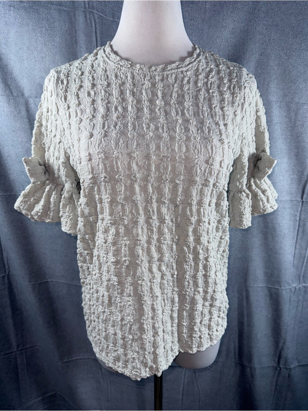2567-Daze Textured Grey Short-Sleeve Ruffle Top